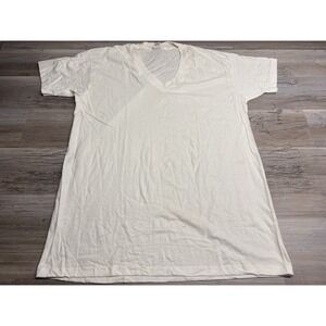 Vintage 80s 90s Plain White T-Shirt V-neck Hanes Classics Size XL Single Stitch